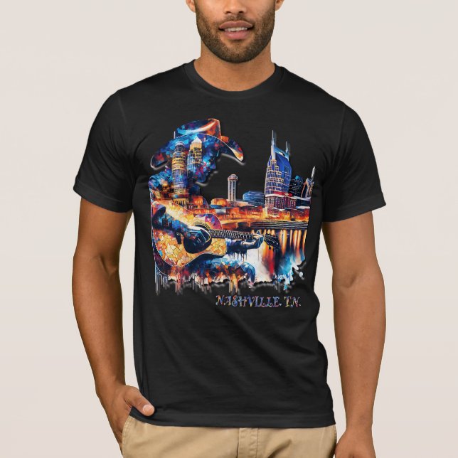 Nashville Is Music City Mosaic Tile Design T-Shirt (Front)