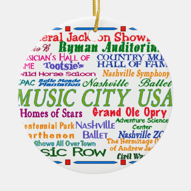 Nashville Music City Ceramic Tree Decoration (Front)