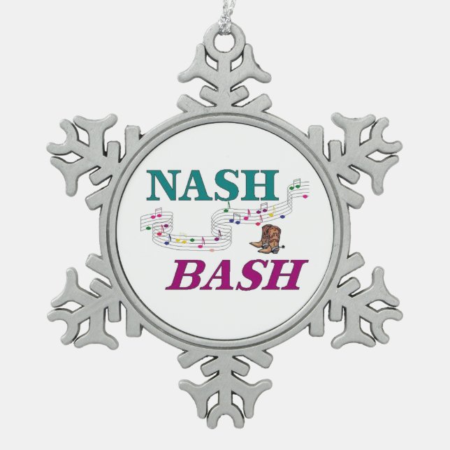 Nashville Nash Bash Music Snowflake Pewter Christmas Ornament (Front)