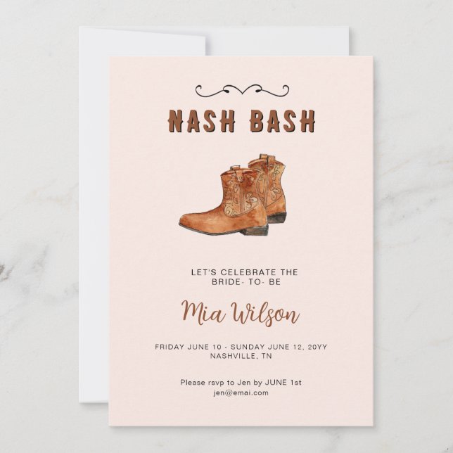Nashville pink cowgirl Bachelorette Weekend   Invitation (Front)