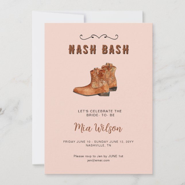 Nashville pink cowgirl Bachelorette Weekend   Invitation (Front)