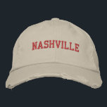 NASHVILLE Red Embroidery Vintage Style Embroidered Hat<br><div class="desc">NASHVILLE Red Embroidered vintage style distressed cotton hat. Makes a wonderful gift for anybody who loves Nashville TN! If you would prefer to have your personal text then simply select "Personalise this template" details button to enter your choice of custom text. Embroidery is also customisable to other colour choices by...</div>