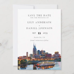 Nashville Riverfront Watercolor Elegant Wedding Save The Date