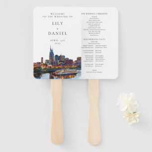 Nashville Riverfront Watercolor Wedding Program Hand Fan