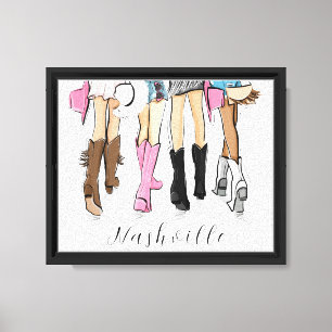 Nashville Script Fashion Illustration Cowboy Boots Canvas Print
