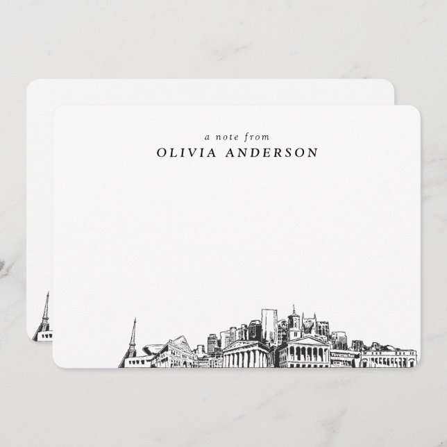 Nashville Skyline Sketch Personalised Note Cards (Front/Back)