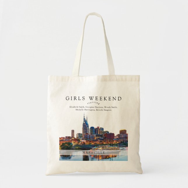 Nashville Skyline Watercolor Girls Weekend Tote Bag (Front)