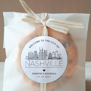 Nashville Skyline   Wedding Welcome Favour Classic Round Sticker