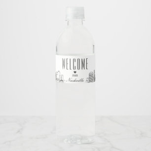 Nashville Skyline   Welcome Message Water Bottle Label