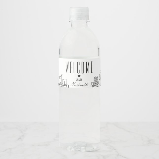 Nashville Skyline | Welcome Message Water Bottle Label (Front)