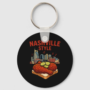 Nashville Style Spicy Fried Chicken And Music City Key Ring