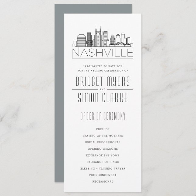 Nashville Stylised Skyline | Wedding Program Invitation (Front/Back)