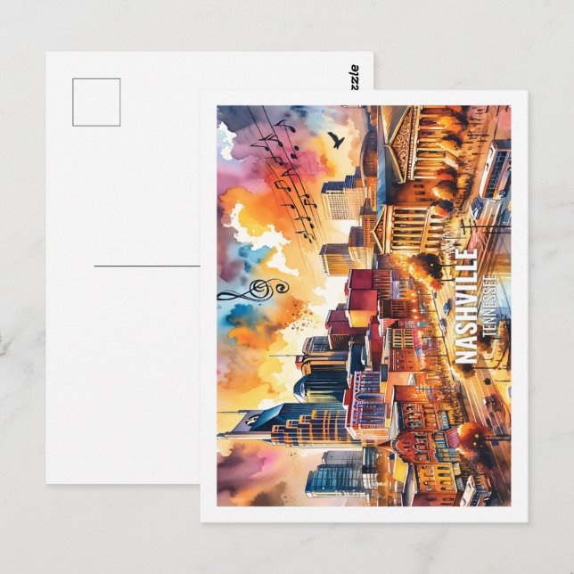 Nashville Tennesse USA Famous Place watercolor Postcard (Front/Back)