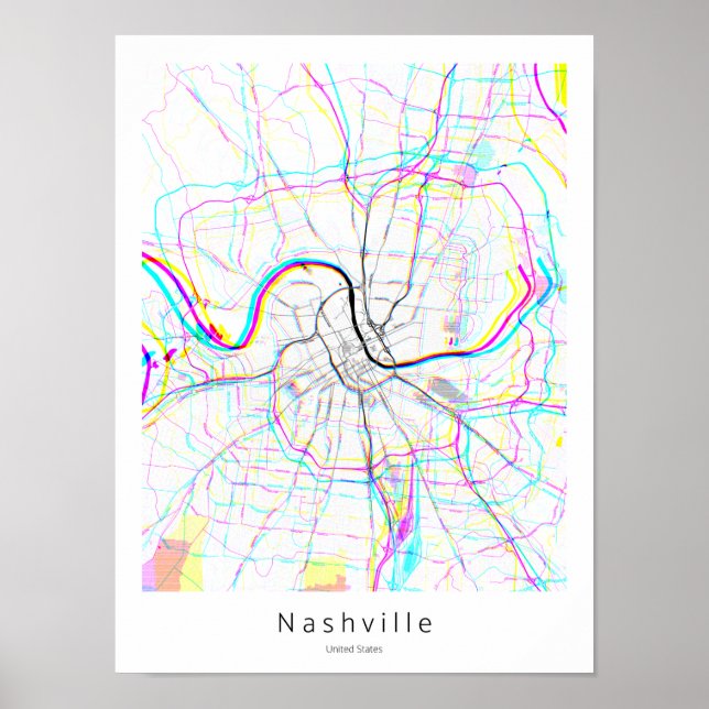Nashville Tennessee Abstract Minimal Simple Map Poster (Front)
