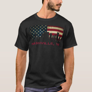 Nashville Tennessee City Skyline Art USA Flag Prou T-Shirt