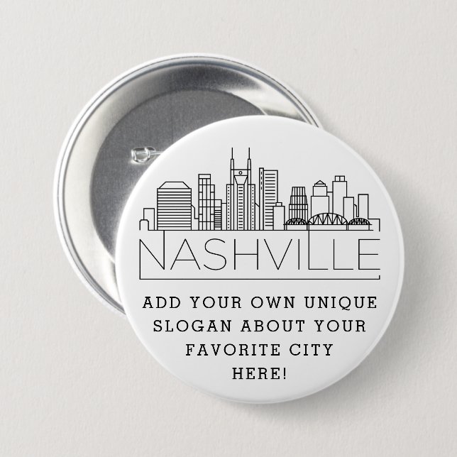 Nashville, Tennessee City Skyline | Custom Slogan 7.5 Cm Round Badge (Front & Back)