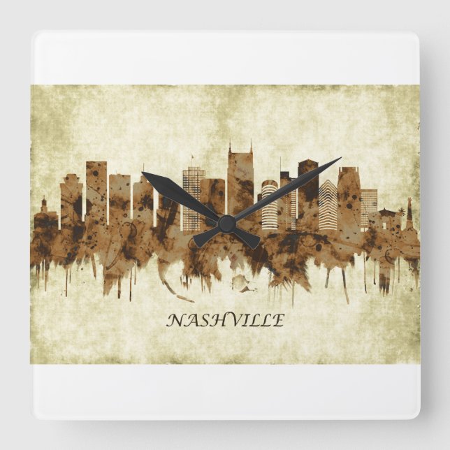 Nashville Tennessee Cityscape Square Wall Clock (Front)