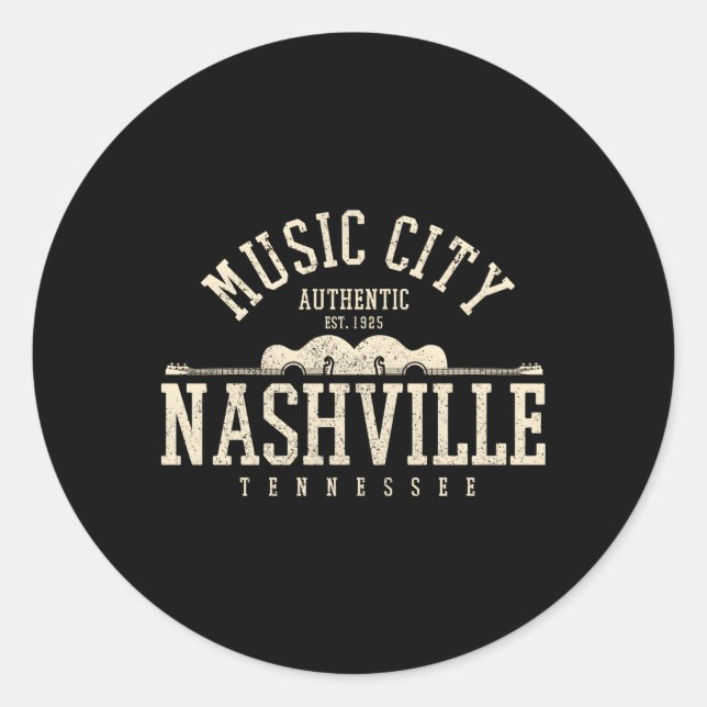Nashville Tennessee Country Music City Guitar Classic Round Sticker (Front)