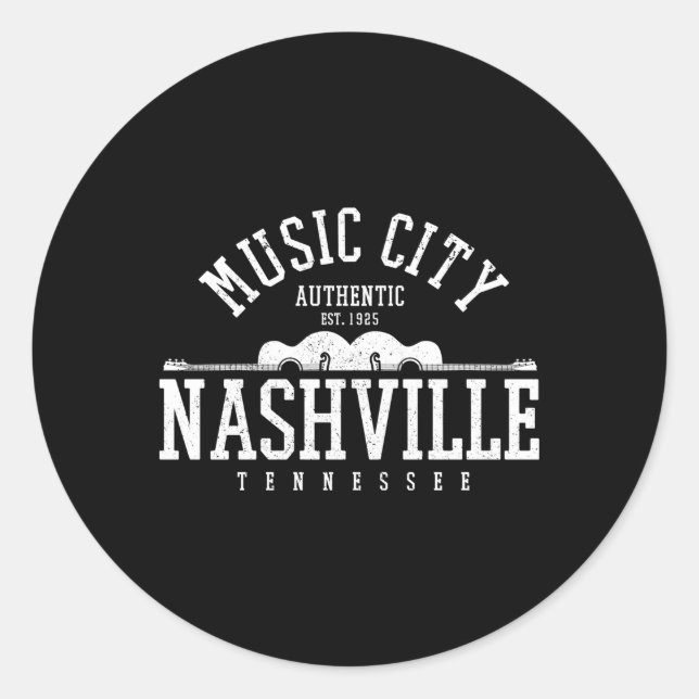 Nashville Tennessee Country Music City Guitar Classic Round Sticker (Front)