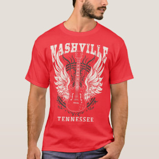 Nashville Tennessee Distressed Guitar Angel Wings  T-Shirt