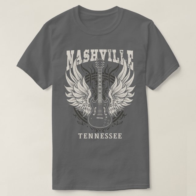 Nashville Tennessee Distressed Guitar Angel Wings  T-Shirt (Design Front)