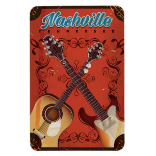 Nashville, Tennessee Guitar vintage travel poster Magnet