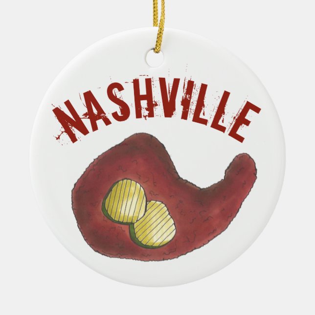 Nashville Tennessee Hot Chicken Barbecue BBQ Leg Ceramic Tree Decoration (Front)