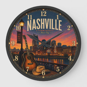 Nashville Tennessee Music City Broadway Sunset Large Clock