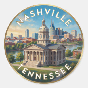 Nashville Tennessee Music City Travel Art Classic Round Sticker