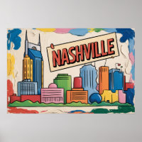 Nashville Tennessee Skyline Pop Art Print