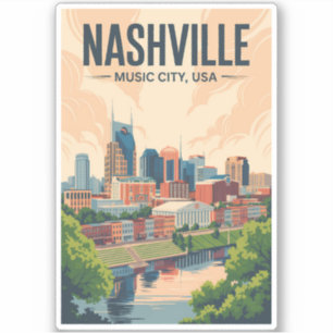 Nashville Tennessee Skyline Travel Art Vintage