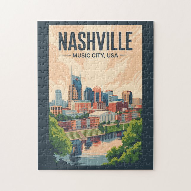 Nashville Tennessee Skyline Travel Art Vintage Jigsaw Puzzle (Vertical)