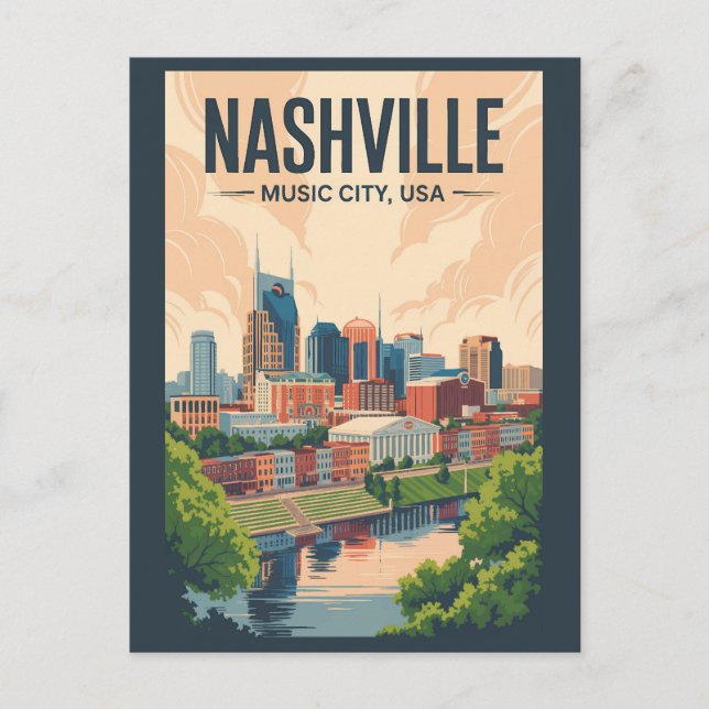 Nashville Tennessee Skyline Travel Art Vintage Postcard (Front)