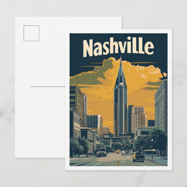 Nashville Tennessee US Vintage Travel Illustration Postcard (Front/Back)