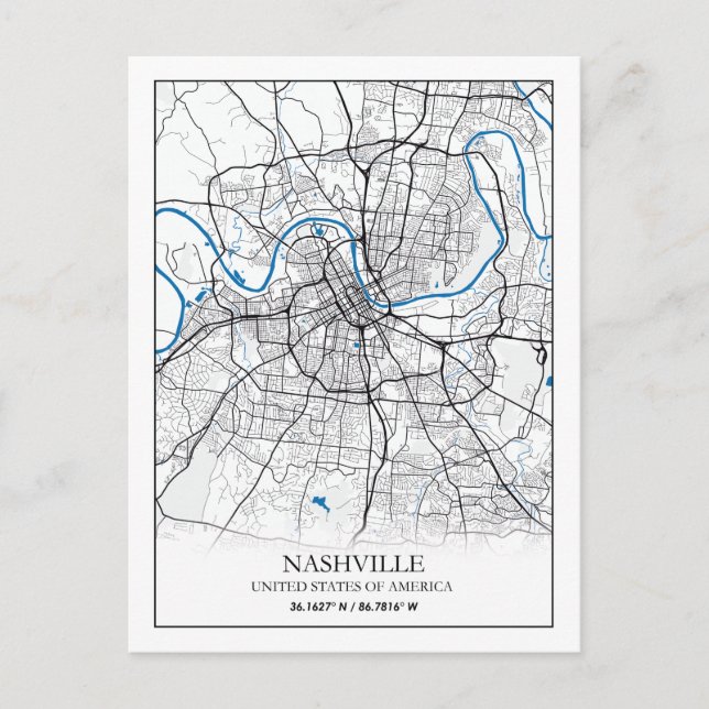 Nashville Tennessee USA Travel City Map Postcard (Front)