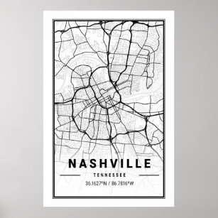 Nashville Tennessee USA Travel City Map Poster