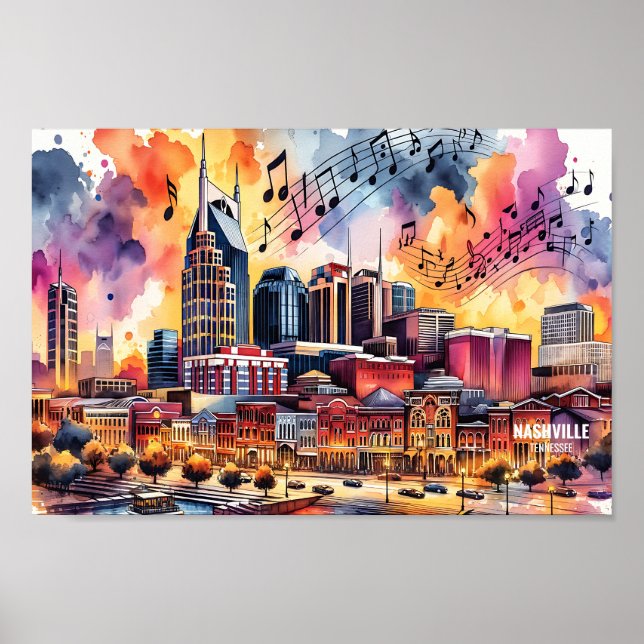 Nashville Tennessee USA Travel Places watercolor Poster (Front)