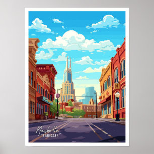 Nashville Tennessee vintage travel illustration Poster
