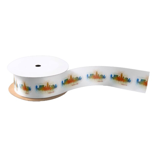 Nashville Tennessee watercolor Skyline art v3 Satin Ribbon (Spool)