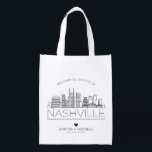 Nashville, Tennessee Wedding | Stylised Skyline Reusable Grocery Bag<br><div class="desc">A unique wedding bag for a wedding taking place in the beautiful city of Nashville,  Tennessee.  This bag features a stylised illustration of the city's unique skyline with its name underneath.  This is followed by your wedding day information in a matching open lined style.</div>