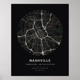 Nashville TN Black City Map Art Print
