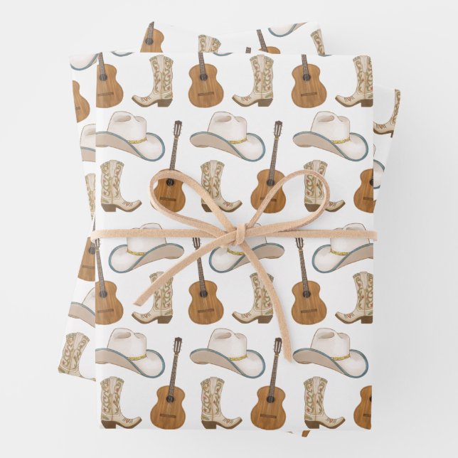 Nashville TN Country Music Guitar Cowgirl Cowboy Wrapping Paper Sheet (In situ)