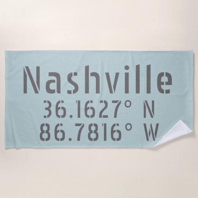 Nashville TN Latitude Longitude Beach Towel (Front)