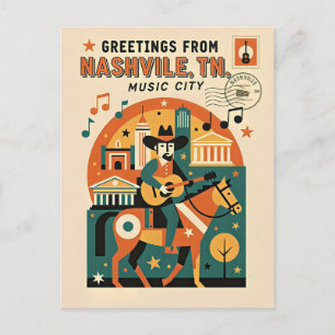 Nashville TN Music City Retro Art Postcard