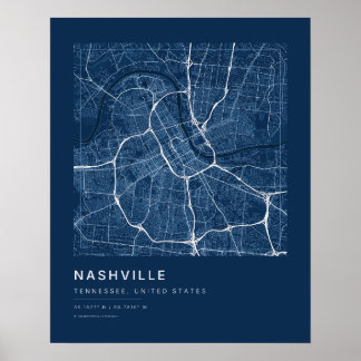 Nashville TN Navy Blue City Map Art Print
