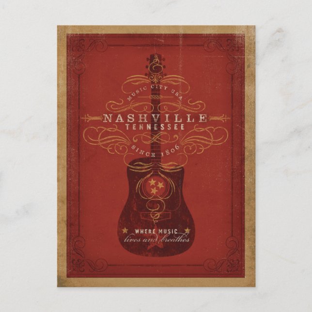 Nashville, TN - Red Guitar Postcard (Front)