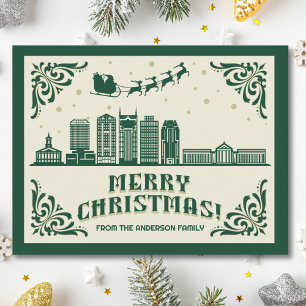 Nashville, TN Skyline Christmas Holiday Postcard