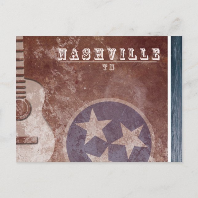 Nashville, TN Vintage Flag Guitar Postcard (Front)