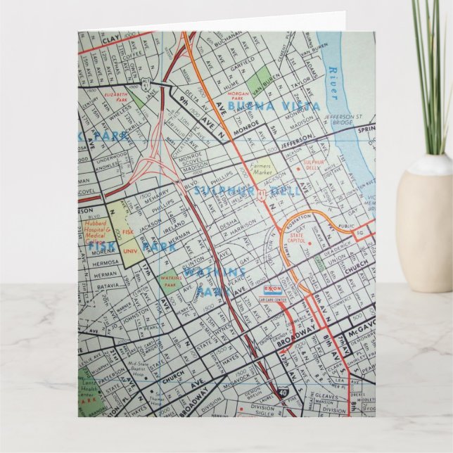 Nashville, TN Vintage Map Card (Front)