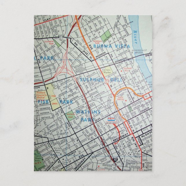 NASHVILLE, TN Vintage Map Postcard (Front)